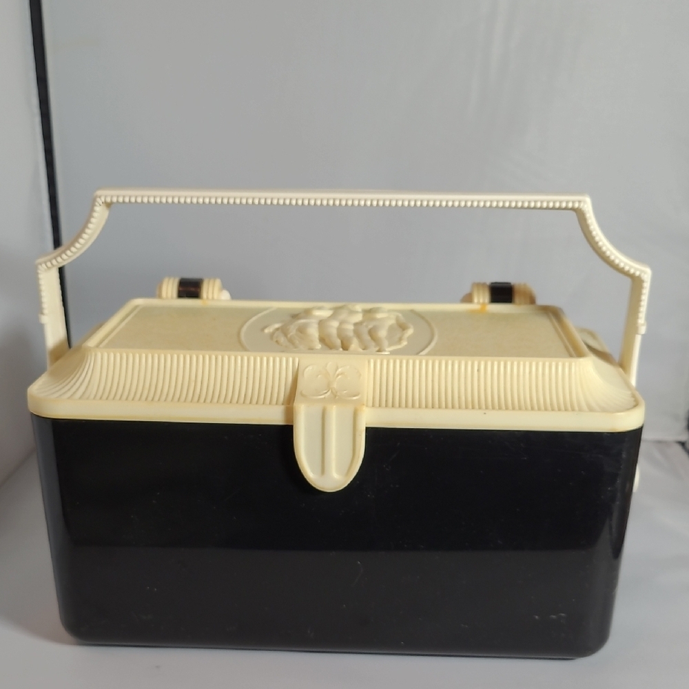 Vintage Black and Cream Handled Box
